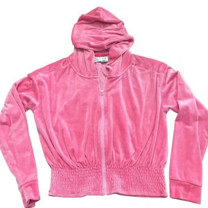 EUC Anthropologie Saturday Sunday Barbie pink velour zip-up hoodie. Small.